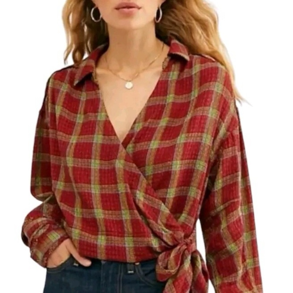We The Free Running Wild Long Sleeve Plaid Wrap Top